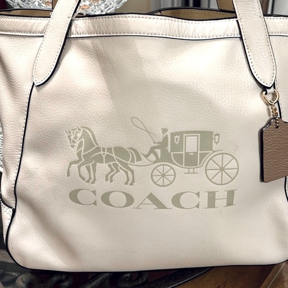 Coach Tote Bag Embossed Horse & Carriage Winter White/Chalk with Yellow Interior - Picture 3 of 5